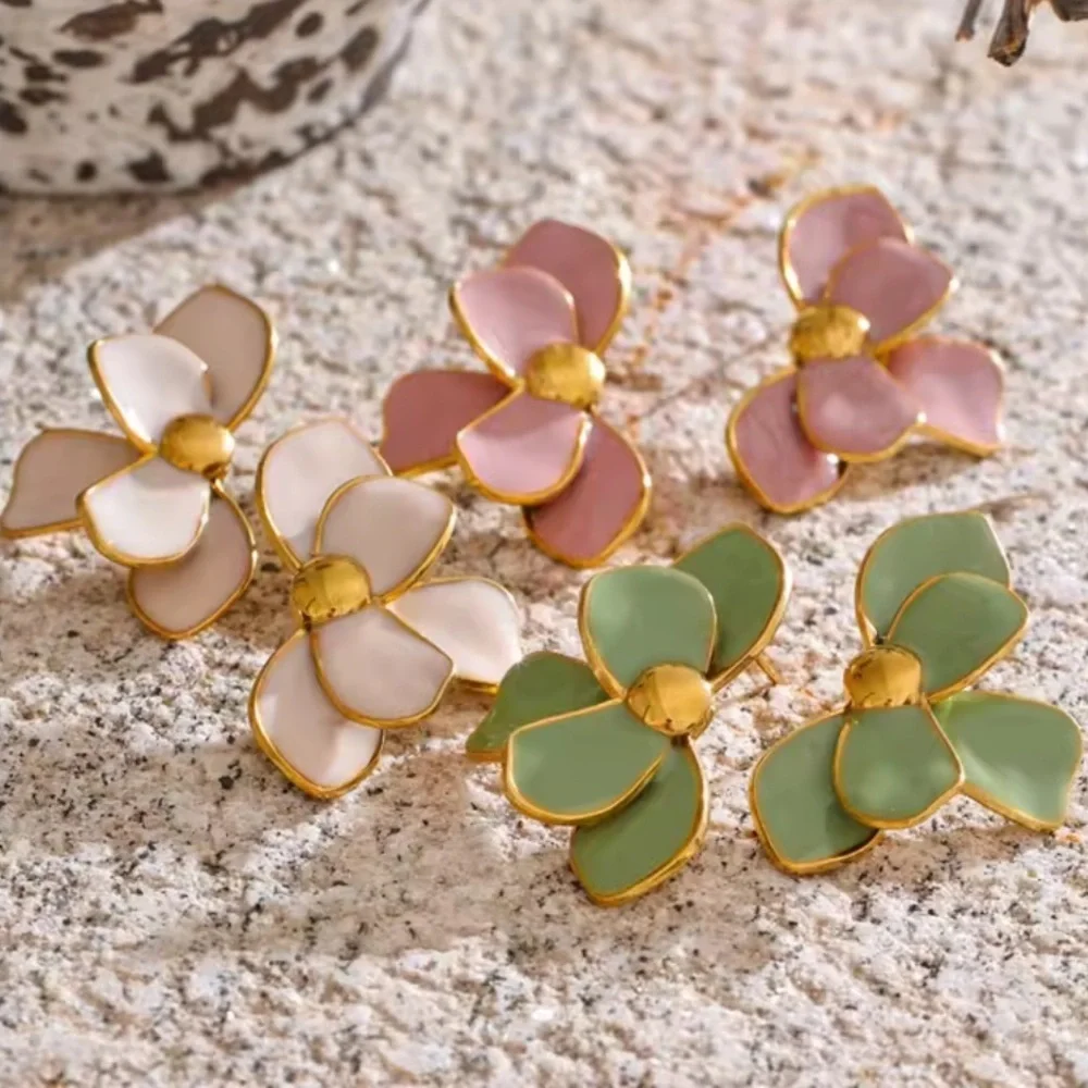 Blush Pink Petal Floral Gold Earrings